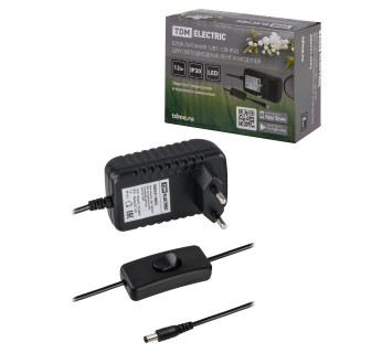 Блок питания 12Вт-12В-IP20  для светодиодных лент и модулей, адаптер, пластик TDM