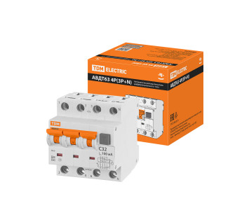 АВДТ 63 4P(3Р+N) C32 100мА 6кА тип А TDM