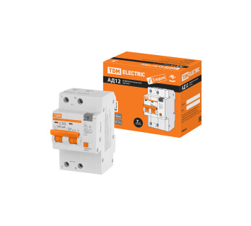 Диф.автомат АД12 2P, C50, 100мА, 4,5кА, тип АС, 3 мод, TDM