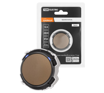 Выключатель 1-кл. 16А 250В проходной кнопочный механизм бронза, 