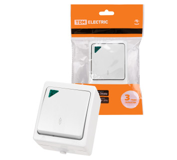 Переключатель на 2 направления 1-кл. с подсветкой открытой установки IP54 10А белый 