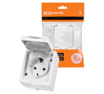 Розетка 2П+З открытой установки IP54 16А белая 