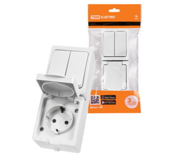 Блок (вертикальный) выключатель 2-кл. + розетка 2П+З с з/ш БКВР IP54 белый 