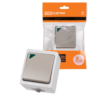 Переключатель на 2 направления 1-кл. с подсветкой открытой установки IP54 10А серый 