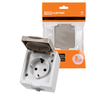 Розетка 2П+З открытой установки IP54 16А серая 