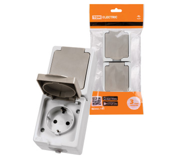 Розетка двойная 2П+З (вертикальная) открытой установки IP54 16А серая 