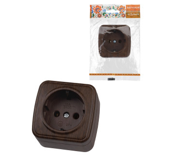 Розетка 2П+З открытой установки IP20 16А, венге 