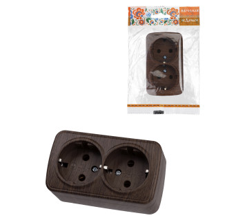 Розетка двойная 2П+3 открытой установки IP20 16А, венге 