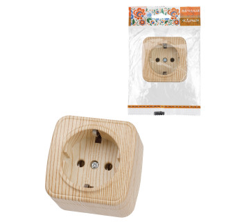 Розетка 2П+З открытой установки IP20 16А, сосна 