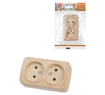 Розетка двойная 2П открытой установки IP20 10А, сосна 