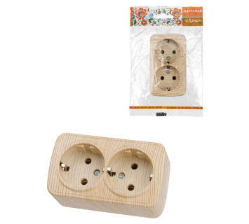 Розетка двойная 2П+3 открытой установки IP20 16А, сосна 