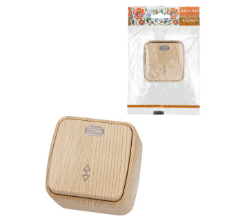 Переключатель на 2 направления 1-кл. открытой установки с подсветкой IP20 10А, сосна 