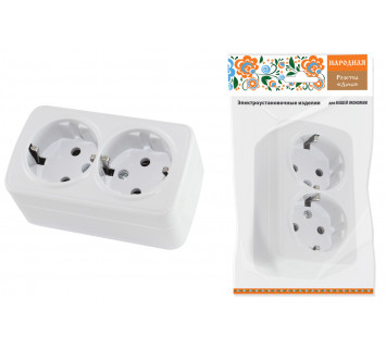 Розетка двойная 2П+3 открытой установки IP20 16А, белая 