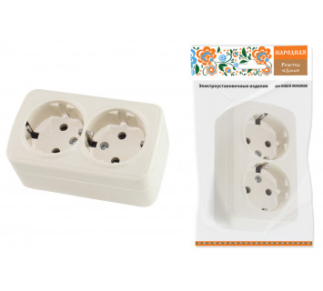 Розетка двойная 2П+3 открытой установки IP20 16А, сл. кость 