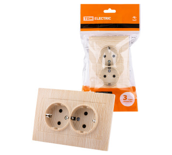 Розетка двойная 2П+З 16А 250В с защ. шт. сосна 