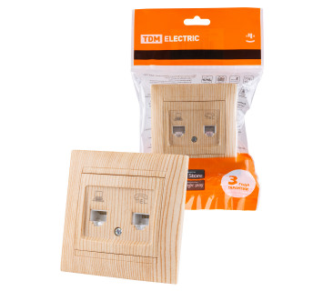Розетка телефонная RJ11 + компьютерная RJ45 сосна 
