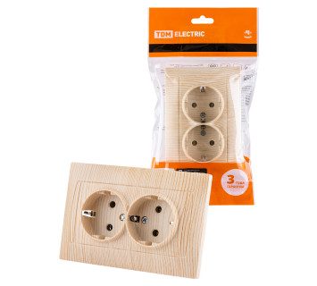 Розетка двойная 2П+З 16А 250В сосна 