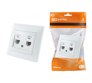 Розетка двойная телефонная RJ11  белая 