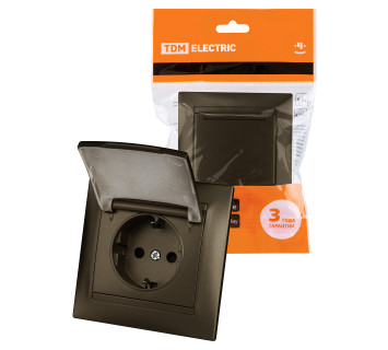 Розетка 2П+З 16А 250В IP44 с защ. шт. с крышкой бронза 