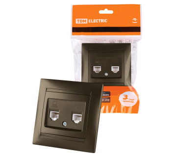 Розетка телефонная RJ11 + компьютерная RJ45 бронза 