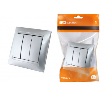 Выключатель 3-х кл. 10А серебр. металлик 