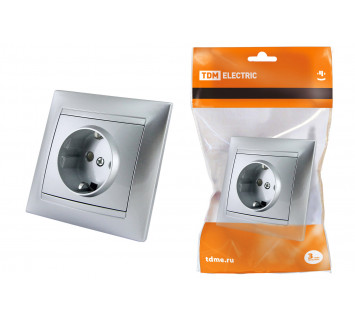 Розетка 2П+З 16А 250В с защ. шт. серебр. металлик 