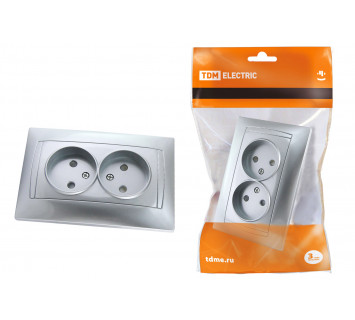 Розетка двойная 2П 10А 250В с защ. шт. серебр. металлик 