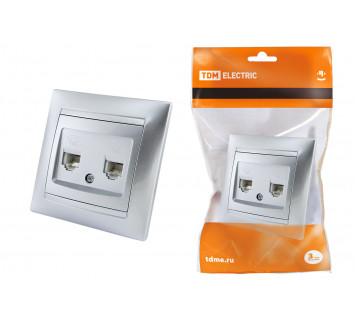 Розетка двойная телефонная RJ11  серебр. металлик 