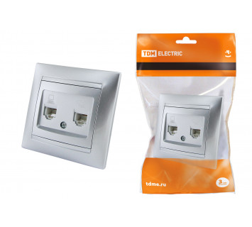 Розетка телефонная RJ11 + компьютерная RJ45 серебр. металлик 