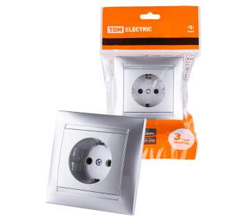 Розетка 2П+З 16А 250В серебр. металлик 