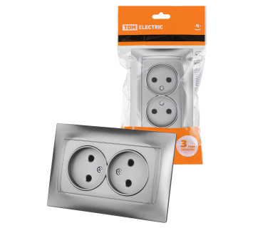 Розетка двойная 2П 10А 250В серебр. металлик 