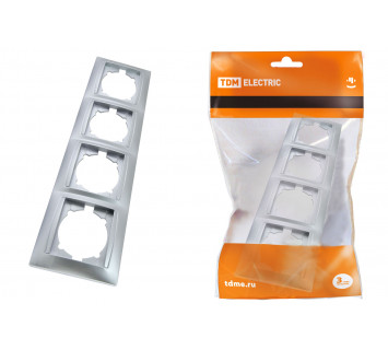 Рамка 4-х постовая горизонтальная серебр. металлик 