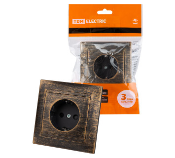 Розетка 2П+З 16А 250В с защ. шт. старинная бронза 