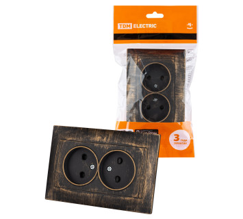 Розетка двойная 2П 10А 250В с защ. шт. старинная бронза 