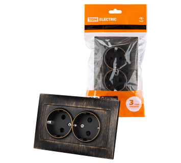 Розетка двойная 2П+З 16А 250В с защ. шт. старинная бронза 