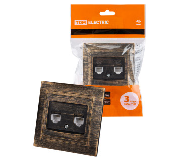 Розетка двойная телефонная RJ11  старинная бронза 