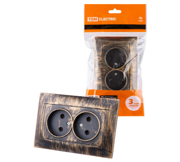 Розетка двойная 2П 10А 250В  старинная бронза 