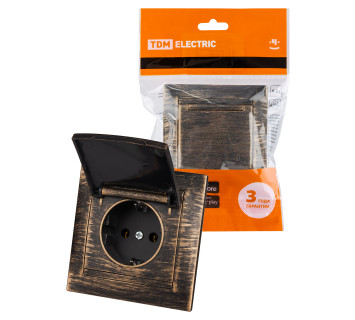 Розетка 2П+З 16А 250В IP44 с крышкой старинная бронза 