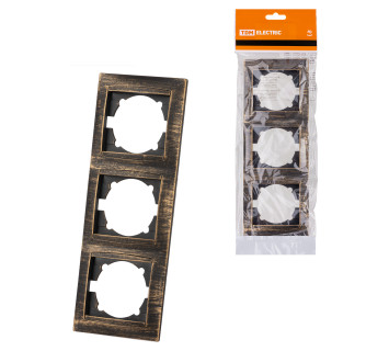 Рамка 3-х постовая вертикальная старинная бронза 