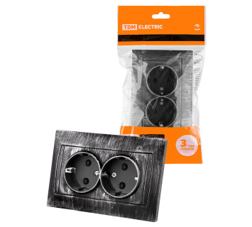 Розетка двойная 2П+З 16А 250В с защ. шт. старинное серебро 