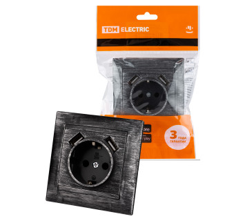 Розетка 2П+З 16А 250В + 2 USB порта 2,1А 5В старинное серебро 