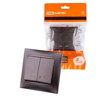 Выключатель 2 кл. с подсветкой 10А шоколад 