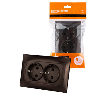 Розетка двойная 2П+З 16А 250В с защ. шт. шоколад 