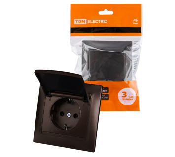 Розетка 2П+З 16А 250В IP44 с крышкой шоколад 