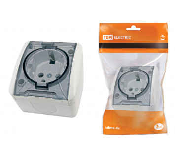 Розетка 2П+3 открытой установки IP54 16А с прозрачной крышкой белая 
