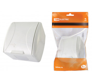 Розетка 2П+З открытой установки IP54 16А с крышкой белая 