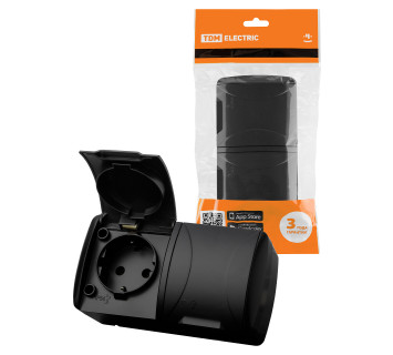 Розетка двойная 2П+3 открытой установки IP54 16А с крышкой графит 