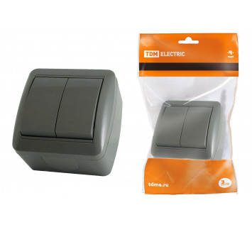 Выключатель 2-кл. открытой установки IP44 10А серый 