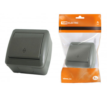 Выключатель на 2 направления 1-кл. открытой установки IP44 10А серый 