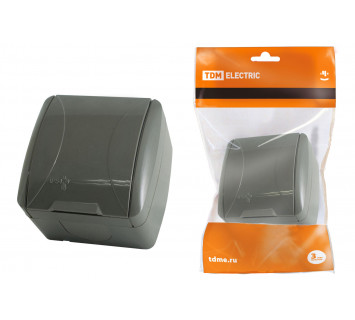 Розетка 2П+3 открытой установки IP54 16А с крышкой серая 